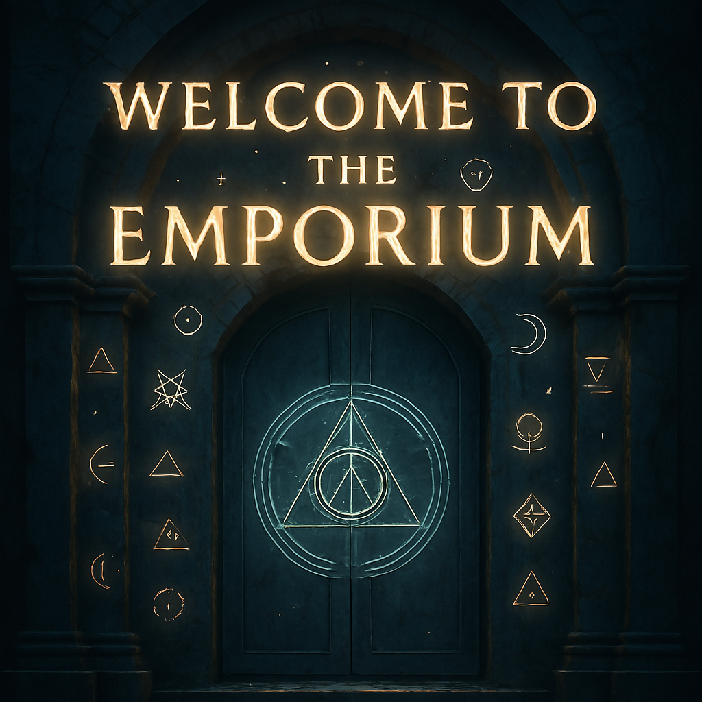 Vault doorway etched with glowing glyphs and lore energy